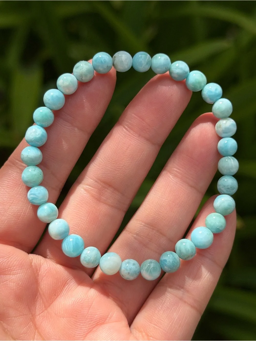 6.5mm stretchable high quality blue larimar bracelet 1754